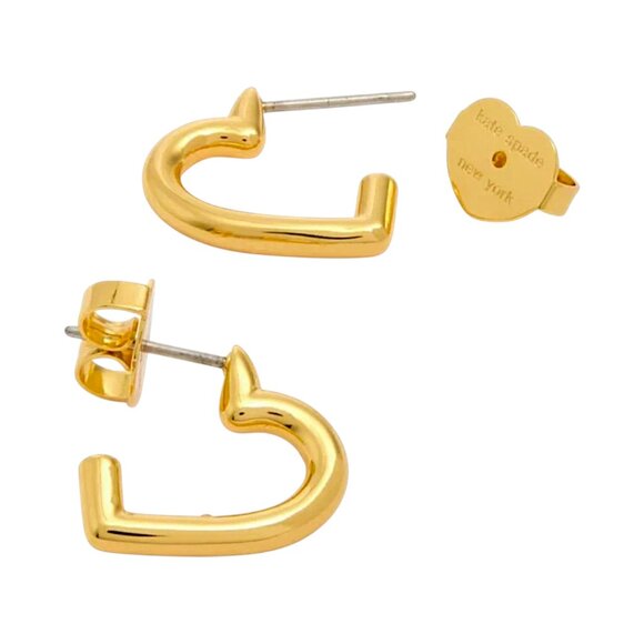 Kate Spade New York Heart You Gold-Tone Huggie Hoop Earrings, Authentic - Picture 6 of 7